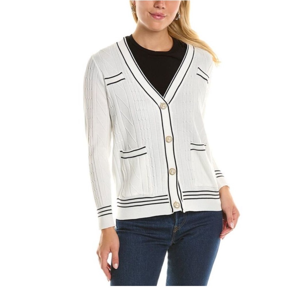 Nanette Lepore Women's Cardigan Sweater Navy Blue
White Pearl Buttons Size Small - Picture 8 of 10